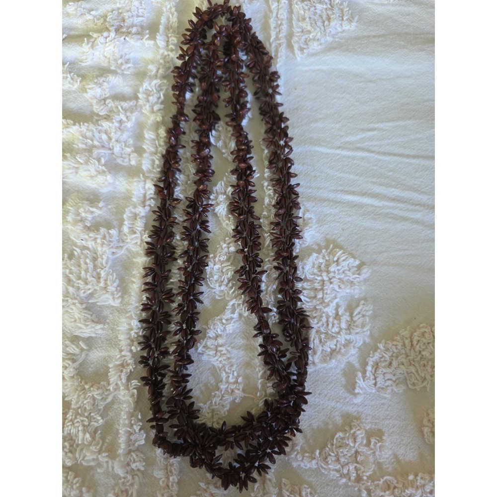 Vintage Hawaiian Koa Seed Lei Necklace 24" Single Strand Brown Boho Island Jewel